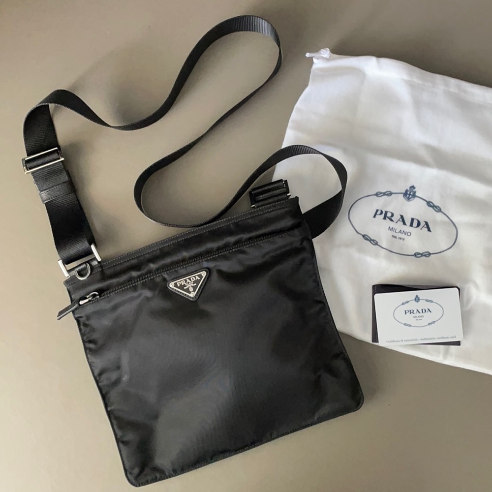 PRADA Logo Plaque Vela Cross-Body Bag Black